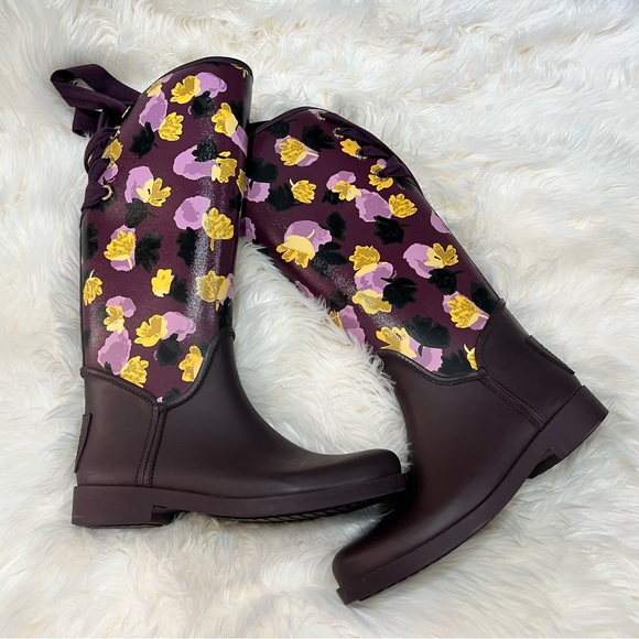 Coach floral corset lace up plum rain boots - Picture 2 of 16